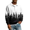Men's Lapel Printed Single Breasted Pocket Long Sleeve Casual Sports T-Shirt