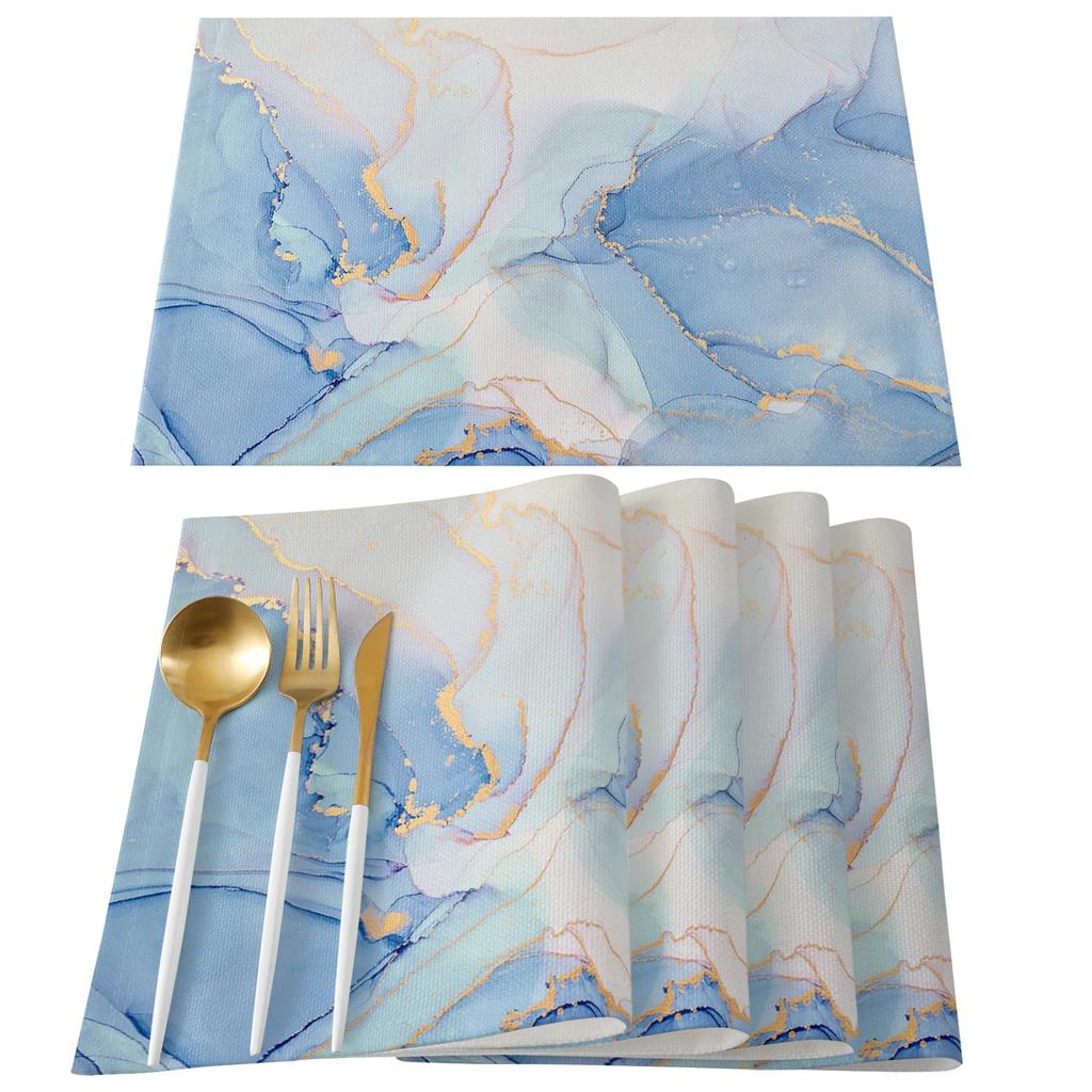 Marble Placemats Set Washable Kitchen Dining Table Mats,Heat-Resistant Place Mats for Indoor Outdoor Party Holiday Decoration
