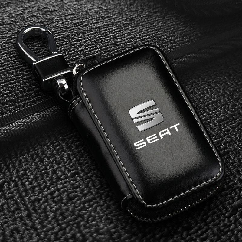 1Pcs Leather Emblem Car Key Case Keychain Zipper Key Case Bag for SEAT Leon FR 5 6 MII Altea 5F Ibiza Toledo Cordoba Alhambra MK3