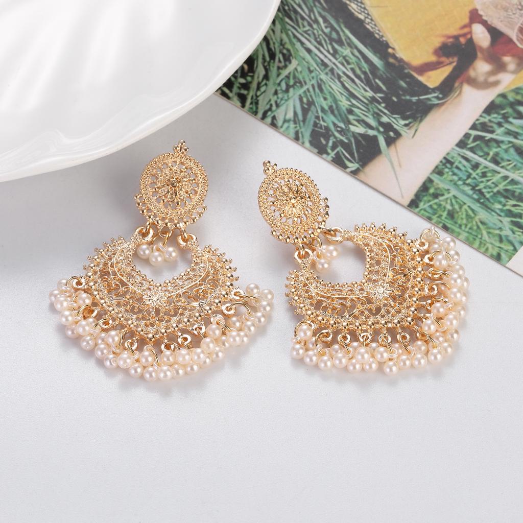 New Ethnic Gold Color Indian Jhumka Earrings for Women Pendient Heart Shape Beads Tassel Earring 2023 Vintage Brincos Zircon