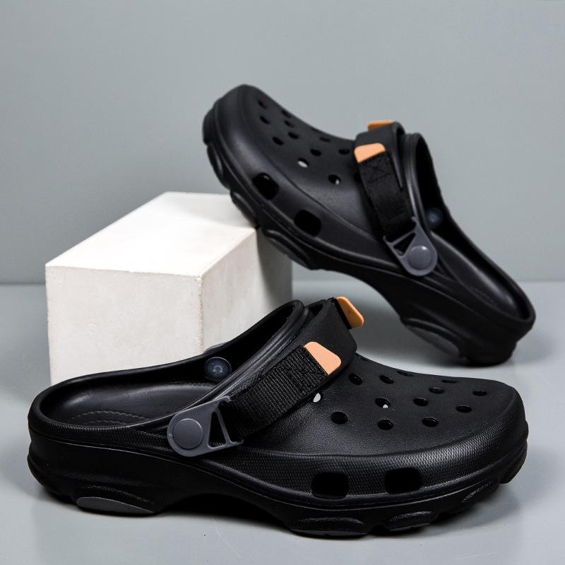 

Men s Velcro hole shoes summer indoor and outdoor slippers platform outdoor beach sandals 40/41 чорний колір сірий