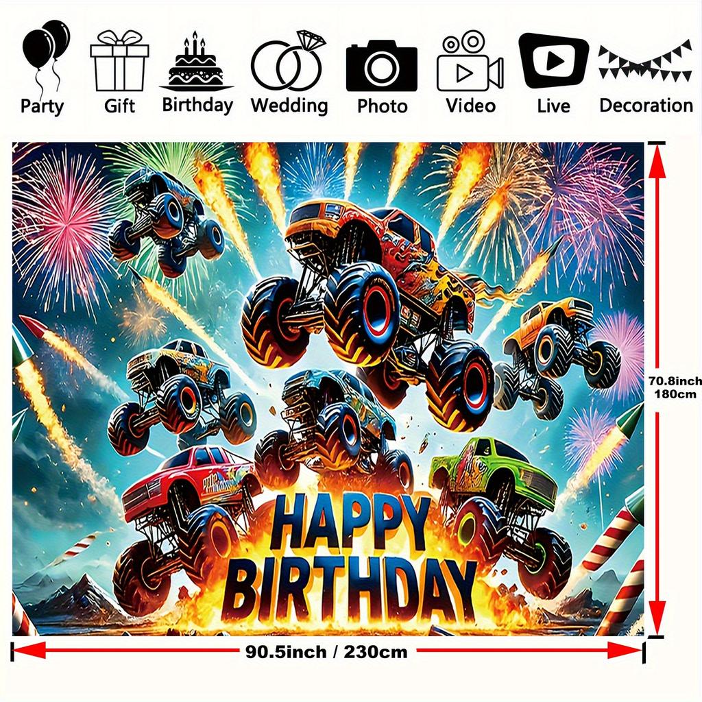 Ein lebhaftes Riesen-LKW-Geburtstag Banner - aus Polyestergewebe, eine riesige LKW-Geburtstagsdekoration