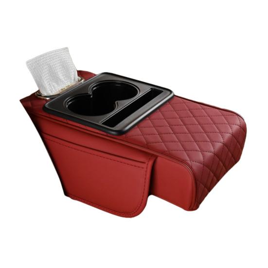 Yousheng Multifunctional Car Armrest Box Faux Leather Armrest Organizer Mat Center Console Cover with Side Pockets Cup Holder Phone Slot Tissue Box