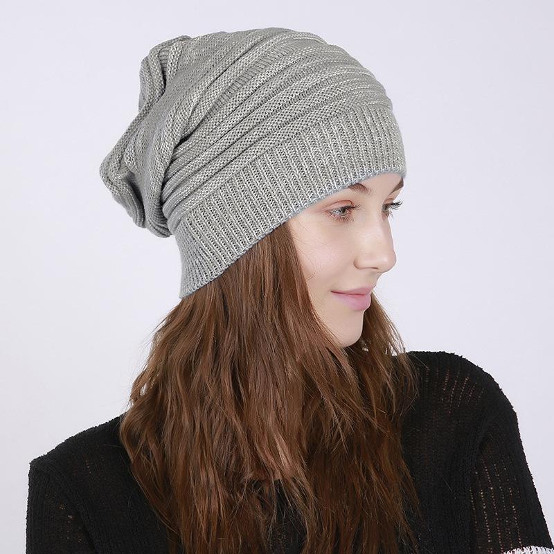 New Autumn and Winter Single-layer Thin Mixed Color Pleated Pullover Hat for Men and Women, Knitted Yarn for Warmth and Cold Insulation, Pile Cap