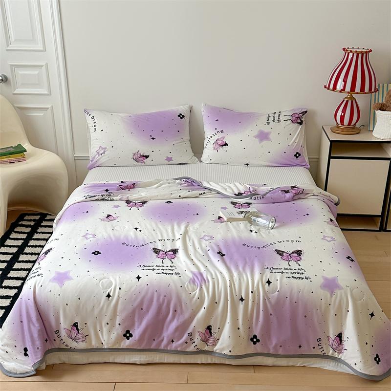 Pink Flower Pattern Quilt Breathable Comfortable Air-conditioning Quilted Quilt Skin-friendly Multi-functional Thin Blanket