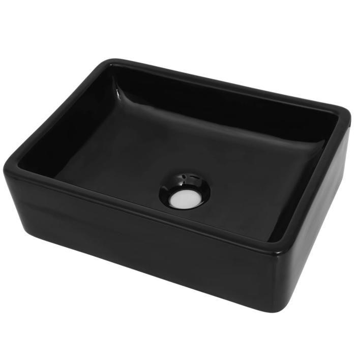 VidaXL Ceramic Rectangular Black Washbasin Bathroom Sink Toilet 142734