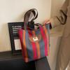 Striped Canvas Bag Women's New Summer Casual Lightweight Shoulder Bag Large Capacity Tote Bag Shopping Bag