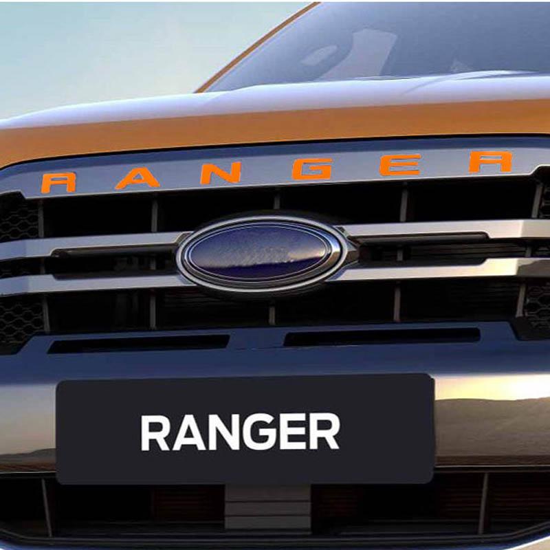 WBWP9 For Ford Ranger 2015-2021 Grille Top Logo Letter Grill RANGER 3D Emblem Original Size ABS Sticker With Glue Chromium Styling