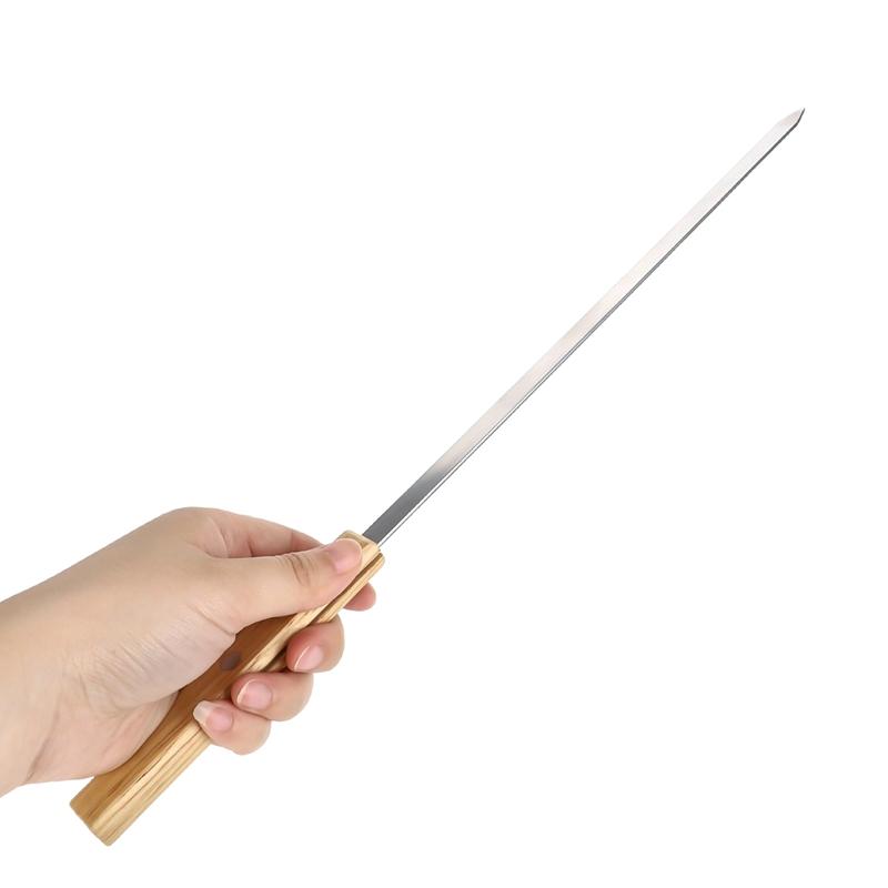 6pcs Stainless Steel Drill Needle Big Wooden Handle Flat Handle Barbecue Widened Extra-thick 42cm Sign Commercial Lamb Leg Sign