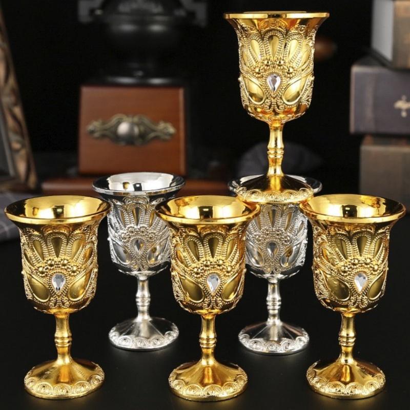 European Mini Glasses,Alloy Retro Relief Rose Vodka Cup, Light Luxury Portable Tall Tumbler, Creative Gift Home Decoration, 1pcs