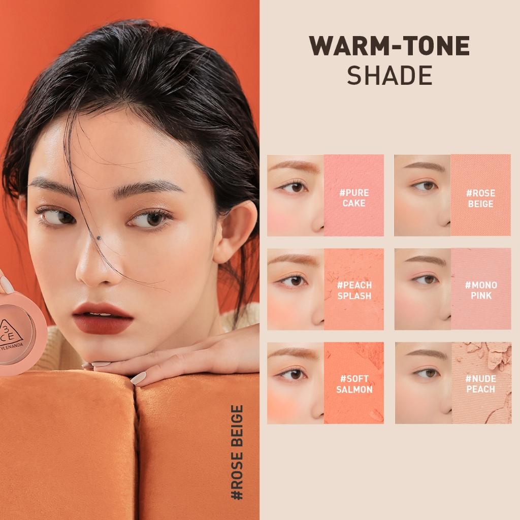 Blush viso 3CE, pigmenti traslucidi leggeri, texture liscia come la seta, facilmente sfumabile, colorito dall'aspetto naturale.
