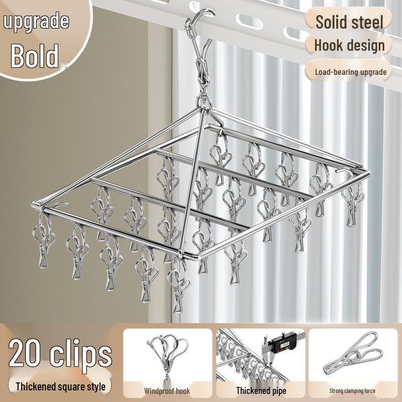 Stainless Steel Multi-Clip Windproof Sock Hanger for Dorm and Balcony Drying