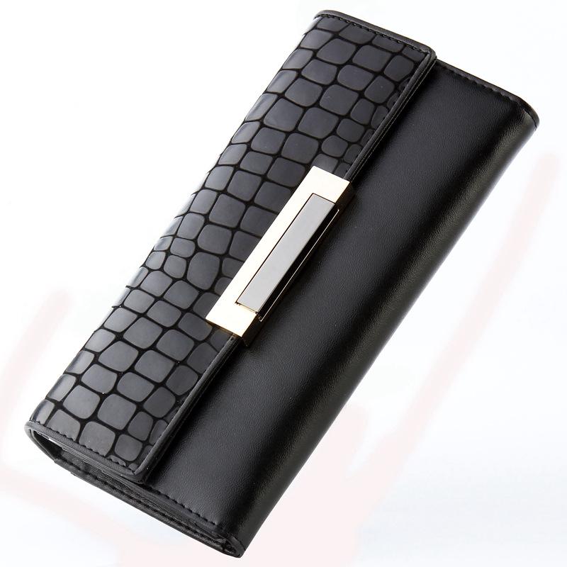 Pure leather wallet women s long leather, cowhide wallet, large capacity and multiple card slots чёрный