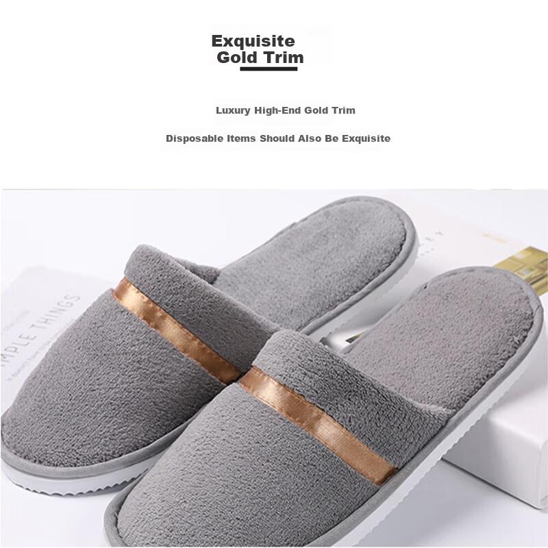 Etravel Disposable Slippers, 10 Pairs, Thickened Travel And Home Non-Slip Coral Fleece Slippers, One Size Fits All 35-44, Gray