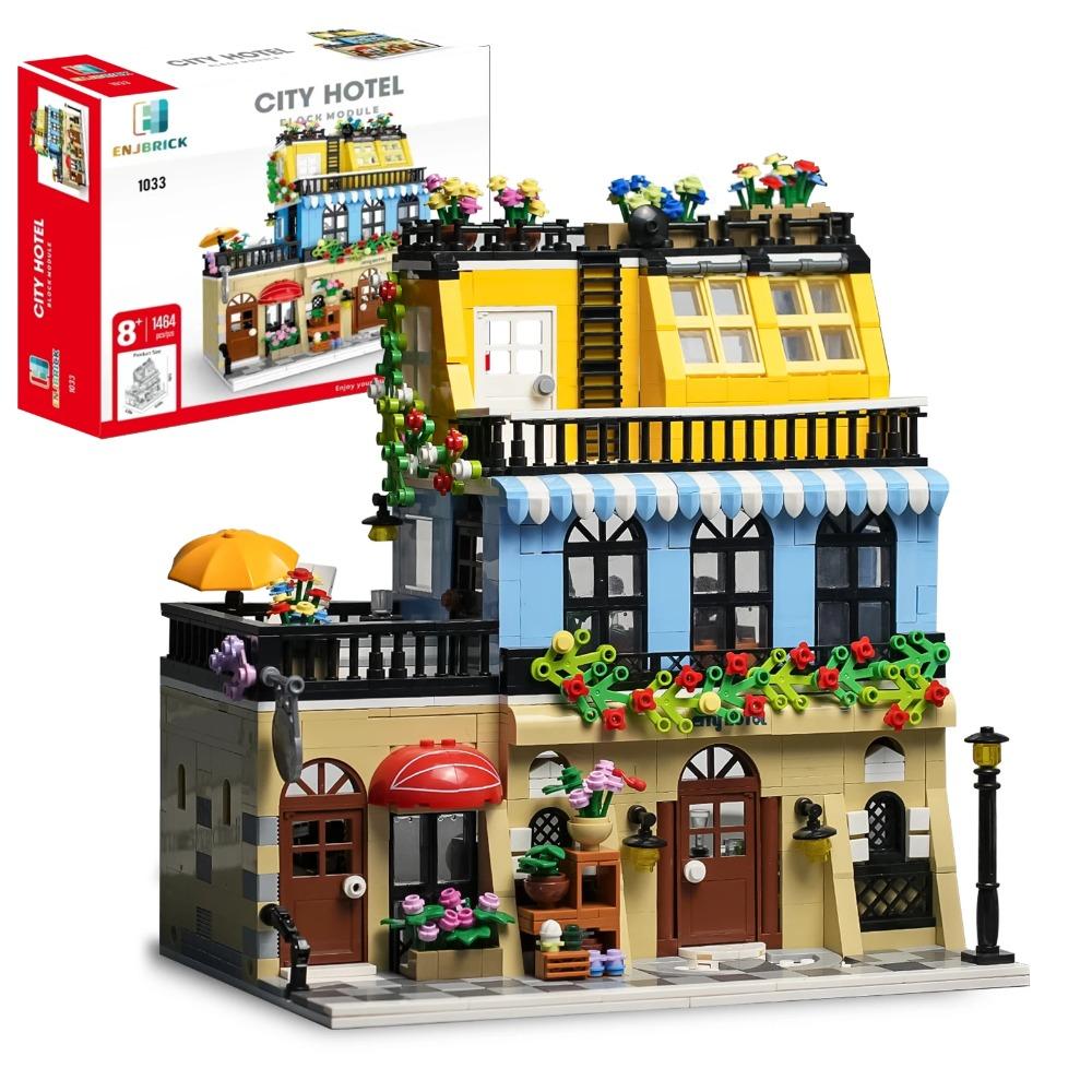 Garden Hotel Themed Building Blocks Set with Light City Street View Model Bricks Creative DIY Kit Ideal Kids Birthday Gift Toy