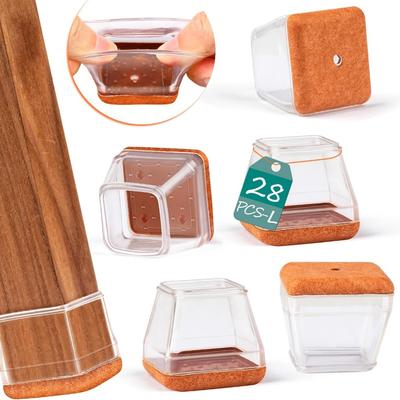 New 28pcs Silicone Chair Leg Floor Protectors Square Felt Furniture Pads Sliders for Hardwood Floors Chair Leg Caps Covers To Protect Floors Reduce