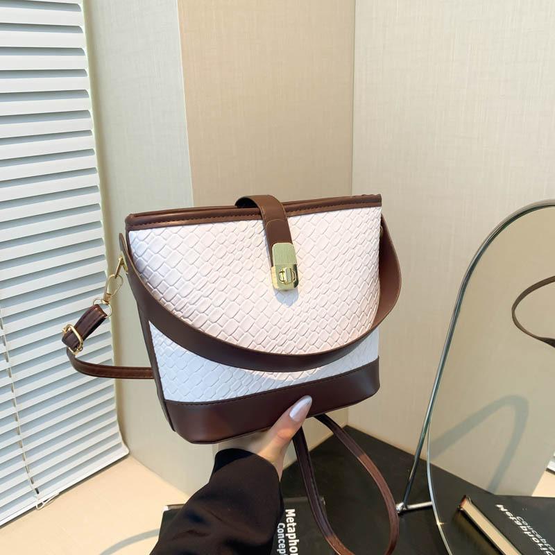 Stylish Minimalist Woven Pattern Bucket Bag For Women In Chic Black Green Brown And Khaki Colors