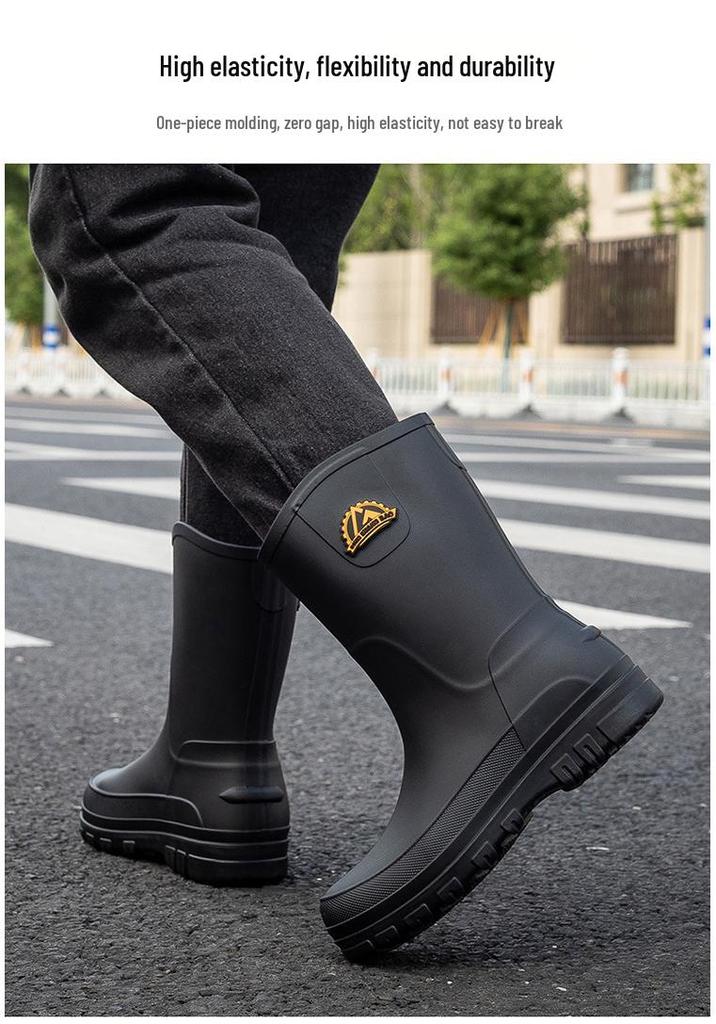 Men's Waterproof Mid-Calf Rain Boots - Non-Slip, Thickened, Pull-On, Casual Korean Style.