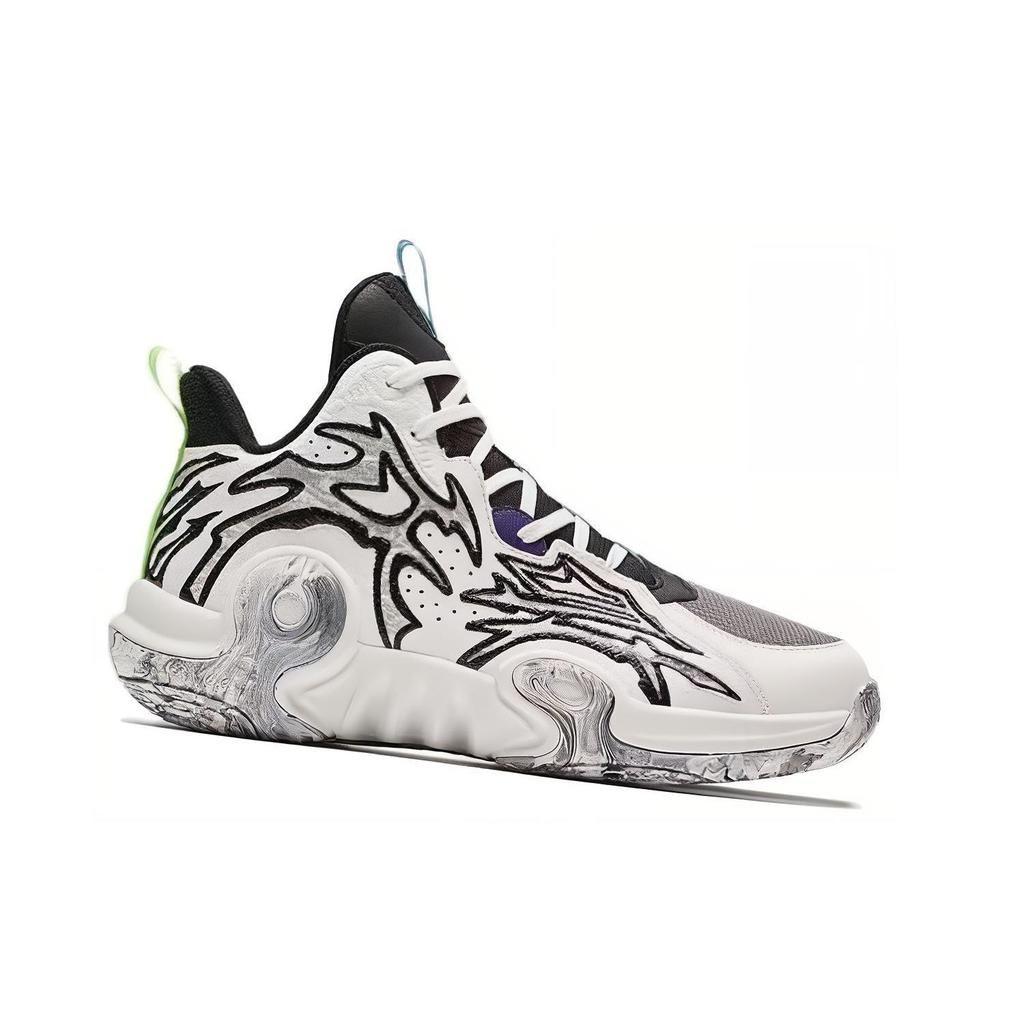 Anta Kids Lace-Up Comfortable Versatile Non-Slip Mid-Top Basketball Shoes Kids Sneaker White Black A312331104-1