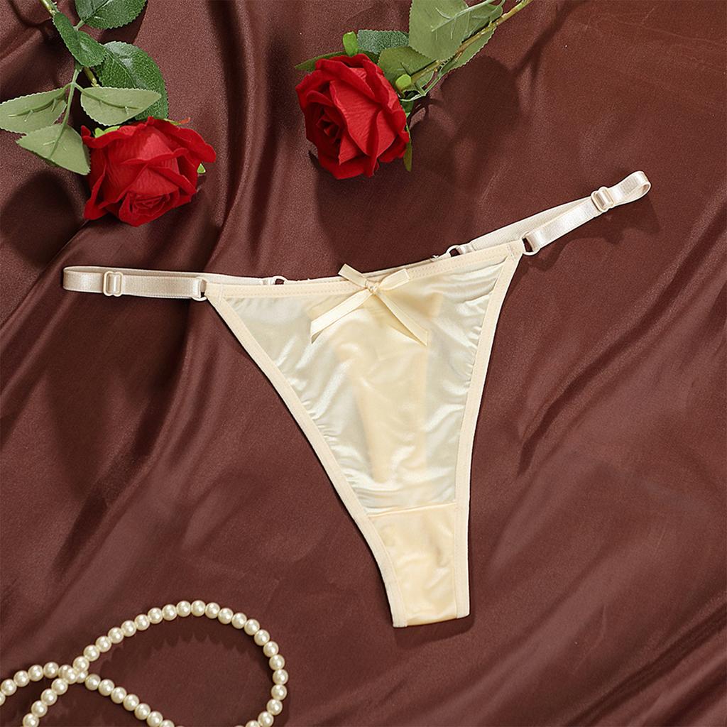 Low Waist Adjustable Strap Thong Panties with Bow Detail Lightweight Breathable Fabric Women's Underwear Intimate Apparel