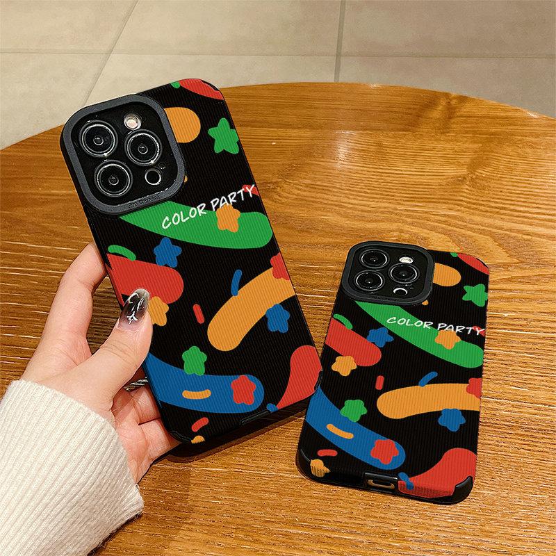 Vertical Leather Shell Color Party Printed Patterned Shockproof Soft Silicone Case with Camera Lens Full Protection for IPhone Samsung