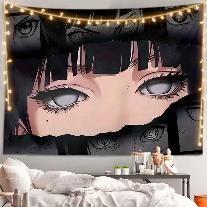 VIKAMA Cool Anime Girl Tapestry Black Hair Cool Girl Wall Hanging for Bedroom Dorm Gaming Room Decor Edgy Manga Art Poster