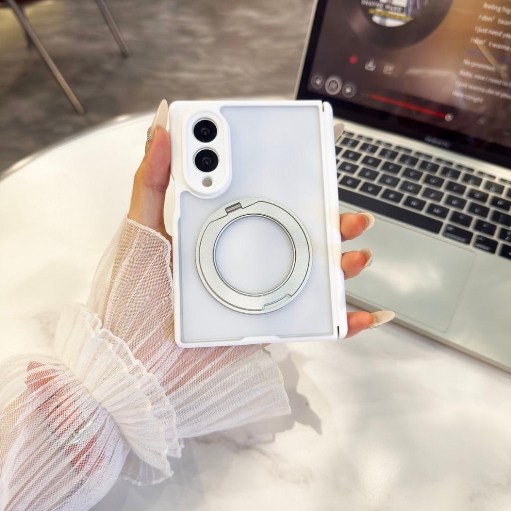 360 Rotate Ring Holder for Magsafe Magnetic Phone Case for Samsung Z Fold 8 Ultra Fold8 Matte Translucent Hinge Protection Cover