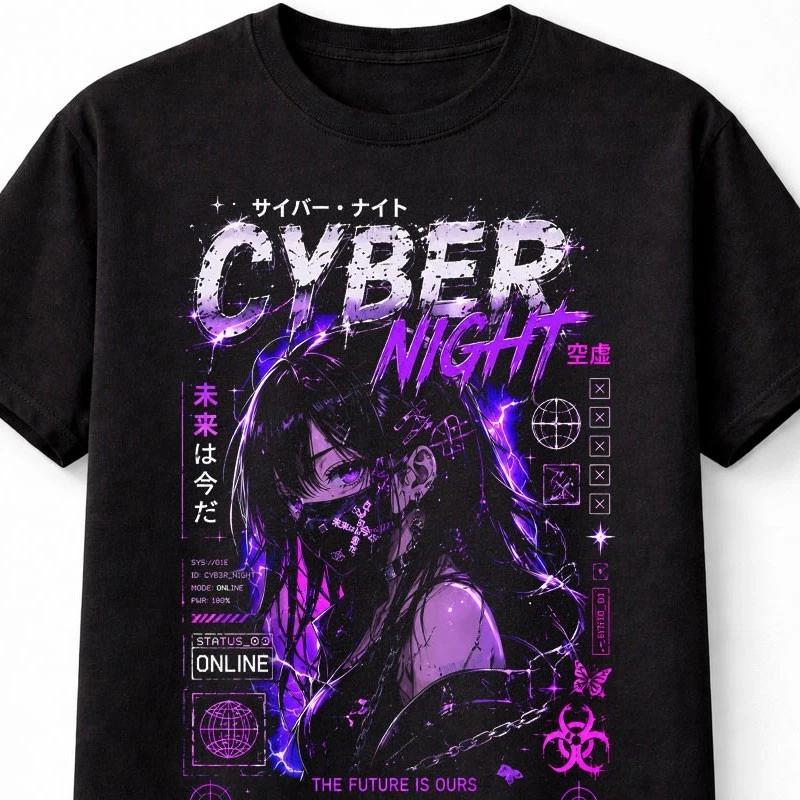 Cyber Night Anime Y2K Goth Gamer Japanese Unisex TShirt S