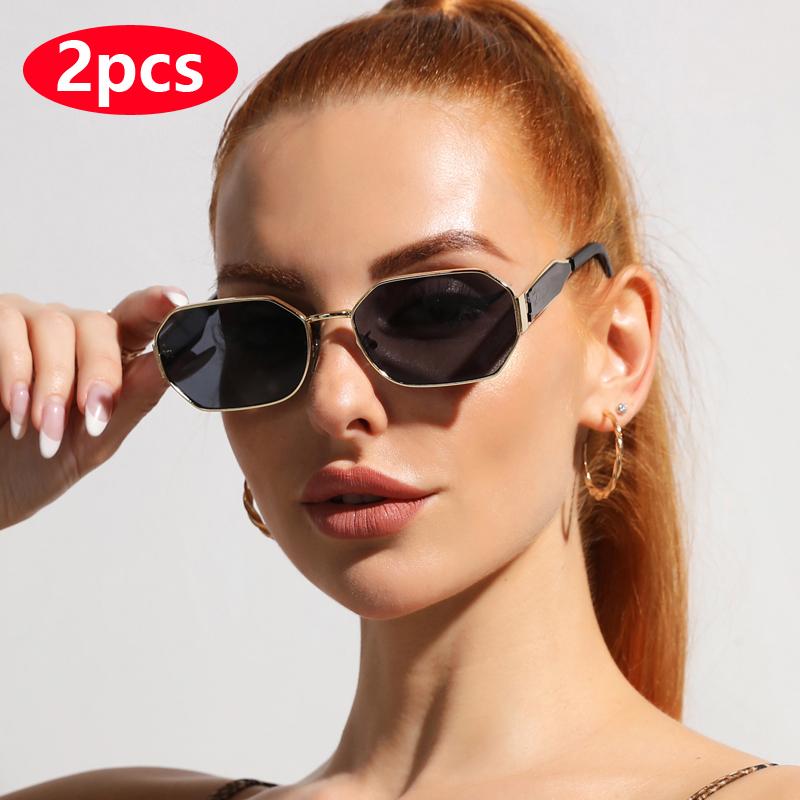 Protective Glasses 2pcs Vintage Women Polygon Sunglasses Female Metal Frame Design Casual Sun Glasses Female Male Eyewear UV400