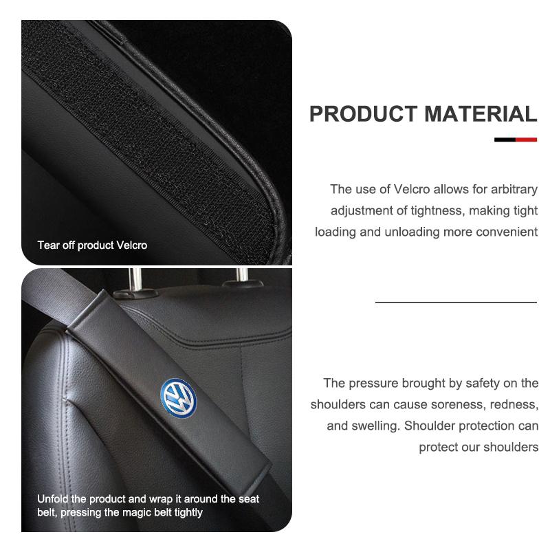 BIG1 For Volkswagen VW 2pcs Car Seat Belt Shoulder Protector Litchi Grain Fatigue Relief Pad Polo Jetta Sagitar Magotan Passat B5 B6