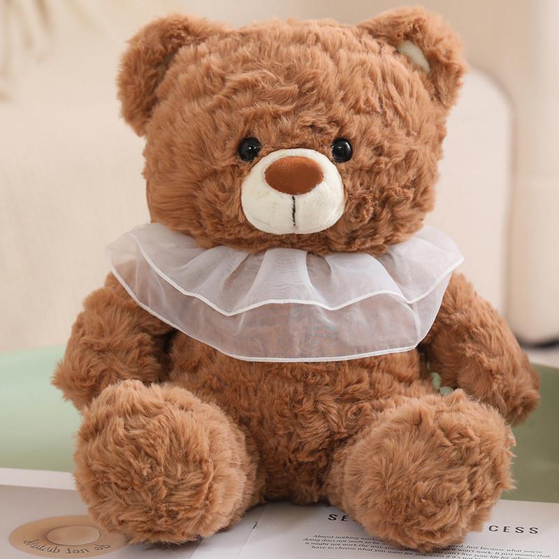 Teddy Bear Plush Toy With Mesh Scarf Decoration For Kids Birthday Gift And Cuddle