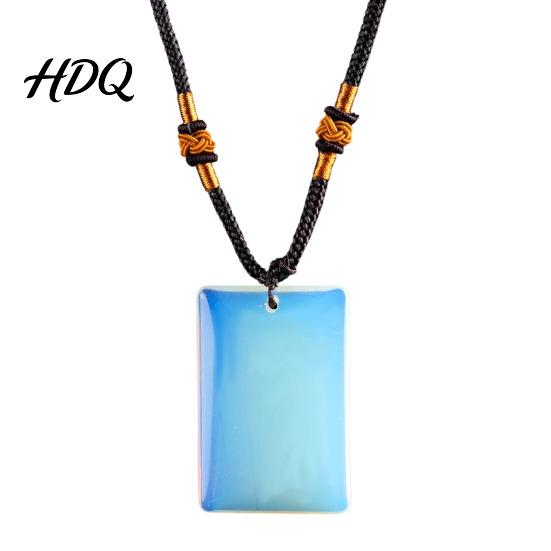 Healing Energy Stone Necklace Natural Crystal Pendant Necklace with Adjustable Polished Braided Rope Fake Gemstone Jewelry for Men Women