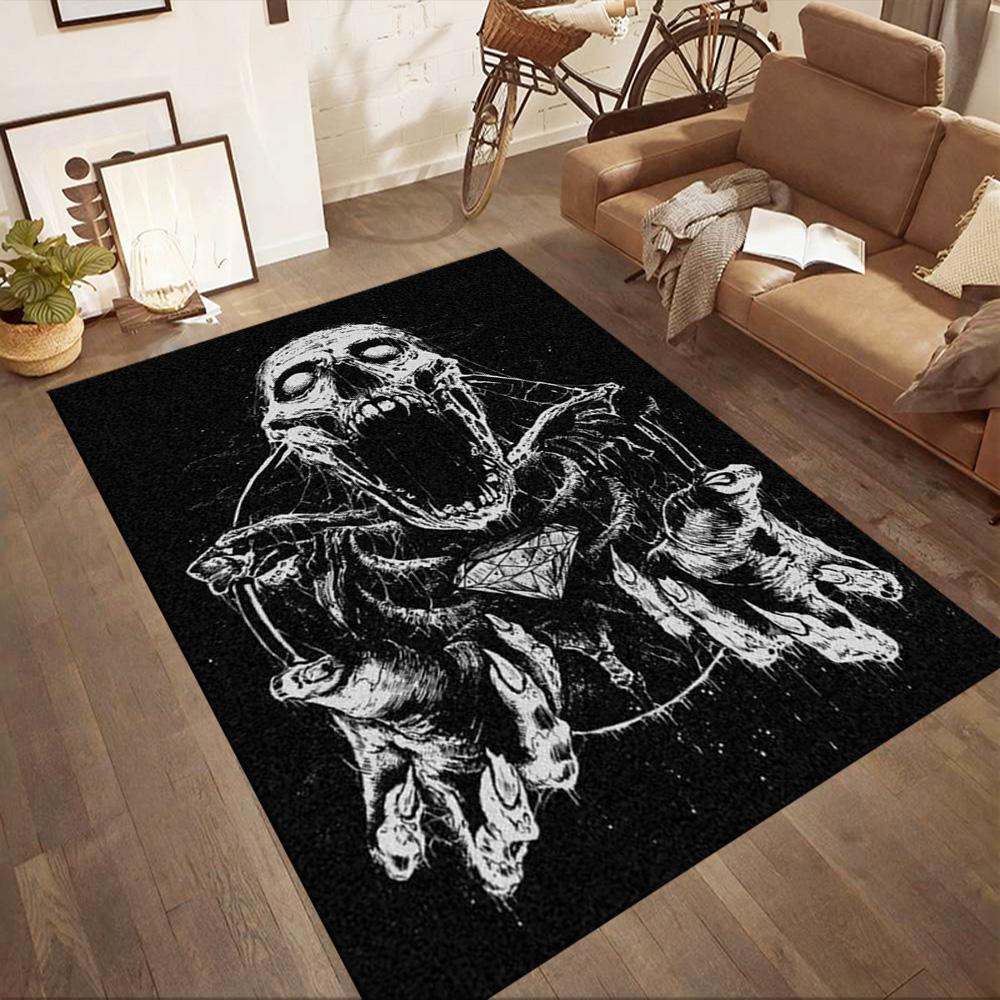 Skull With Headphones And Flames Floor Mats for Living Room, Bedroom and Room Decoration Are Suitable for Gifts.