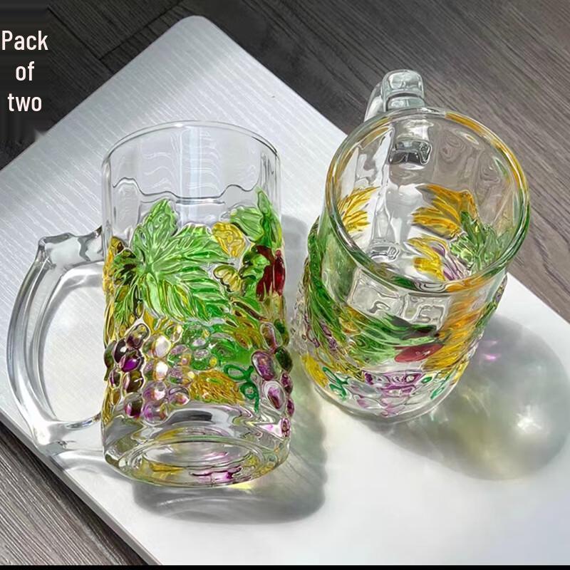 Flavinmci Ręcznie Malowane Filiżanki ze Szkła Borokrzemowego z Motywem Winogron, Zestaw 2 szt.