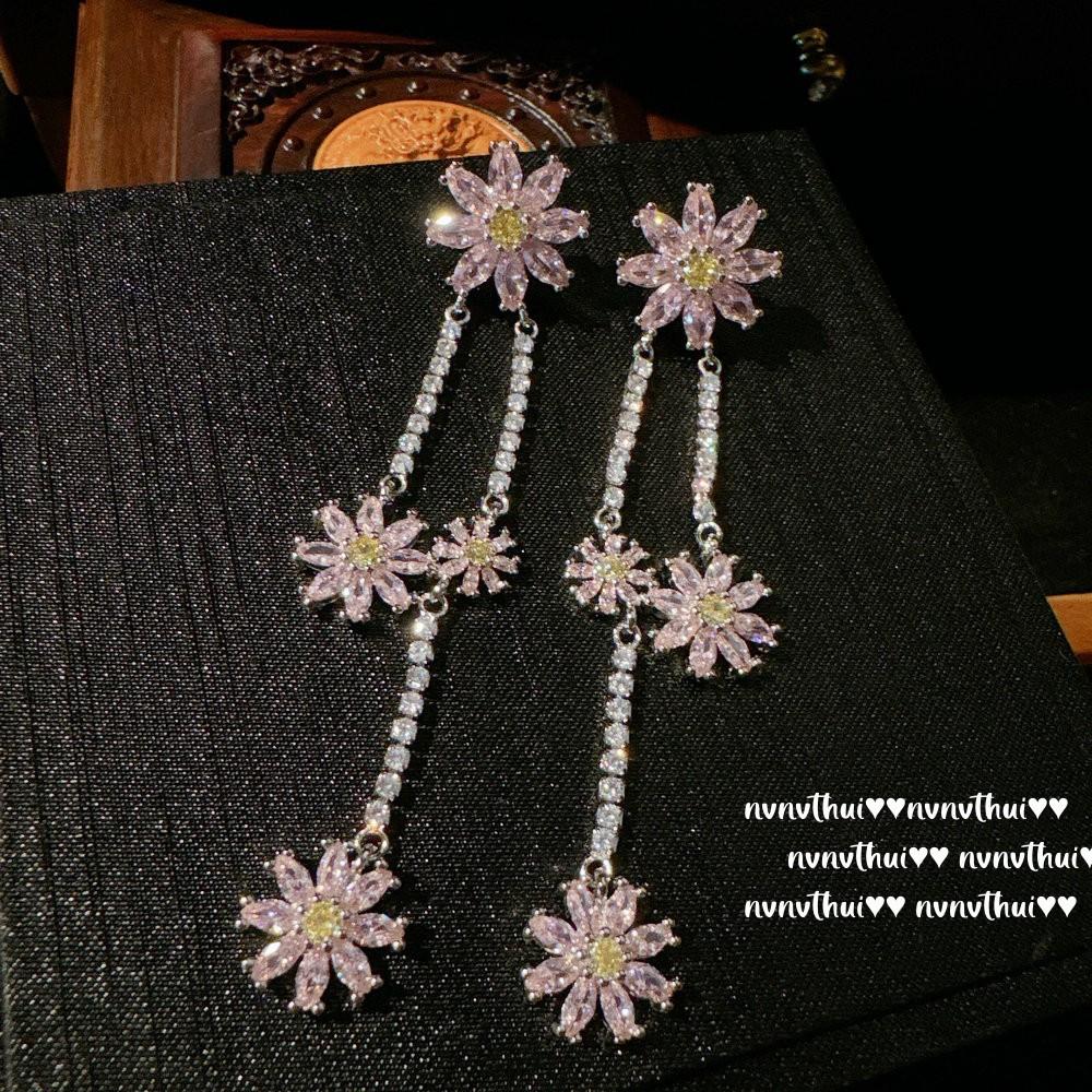 Papalacha Peach Blossom Gem Necklace, Rich Daughter Gold, Plated With 18K Gold, Rich Flower Zircon Earring Set.