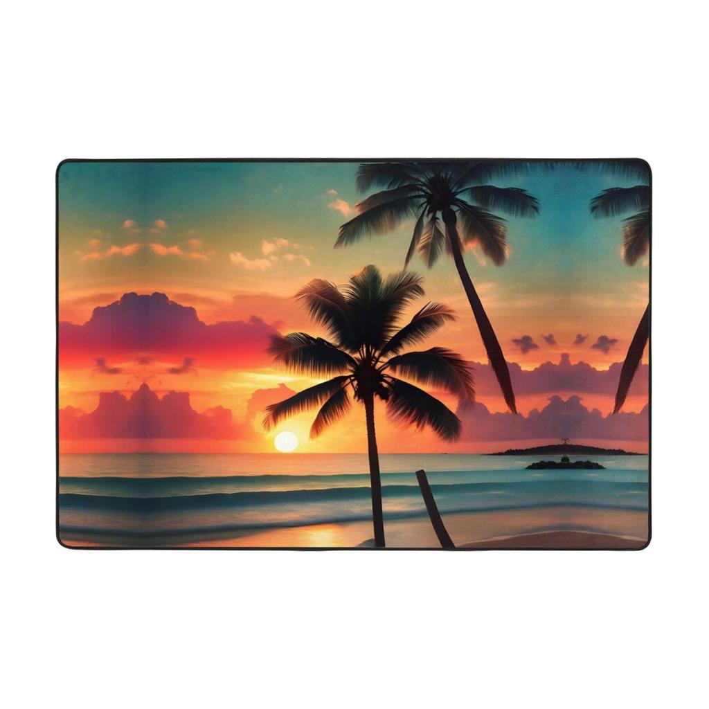 Hawaiian Beach Palm Tree Carpet Ocean Beach Area Rug Tropical Sea Sunset Floor Mat Living Room Home Indoor Mat Bathroom Doormat