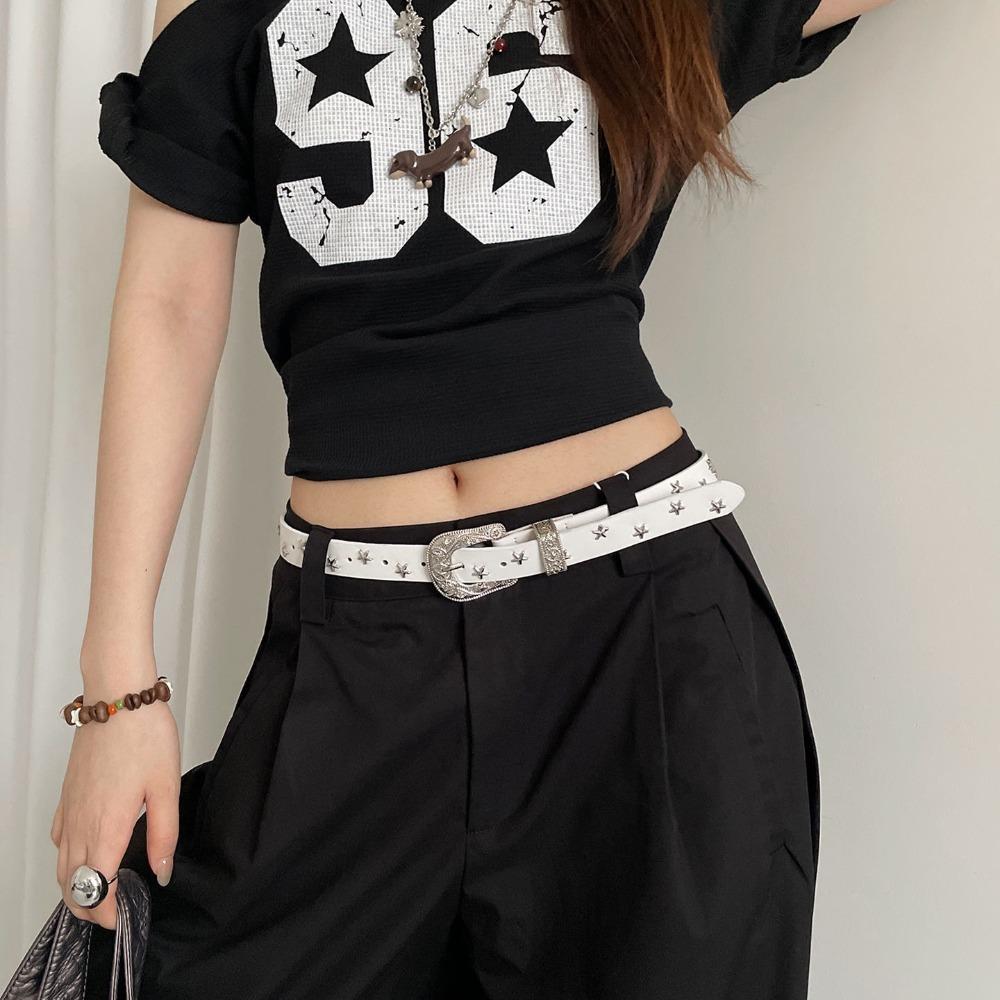 Jeans Decor Star Rivet Waist Belt Punk PU Leather Waistbands Vintage Y2K Wide Belt  Women