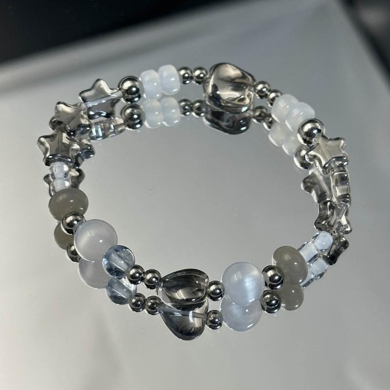 Unique Star Beaded Bracelet Harajuku Crystal Star Pentagrams Bead Wristlet Heart Metal Bead Handchain Jewelry Gift Women