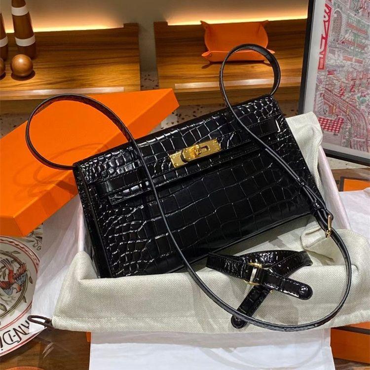 Nuova borsa a tracolla singola in pelle di mucca con motivo coccodrillo, borsa da donna orizzontale, pochette retrò