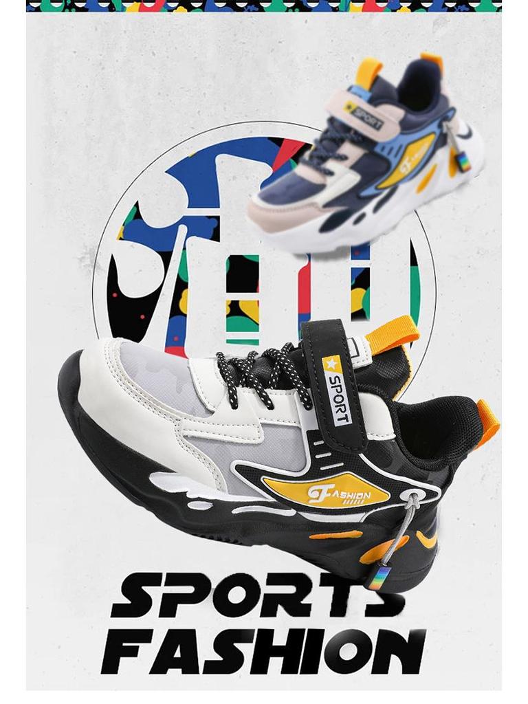 Waterproof Leather Boys' Sneakers: Lightweight, Breathable, Soft Sole Casual Running Shoes for Medium and Large Primary School Children.