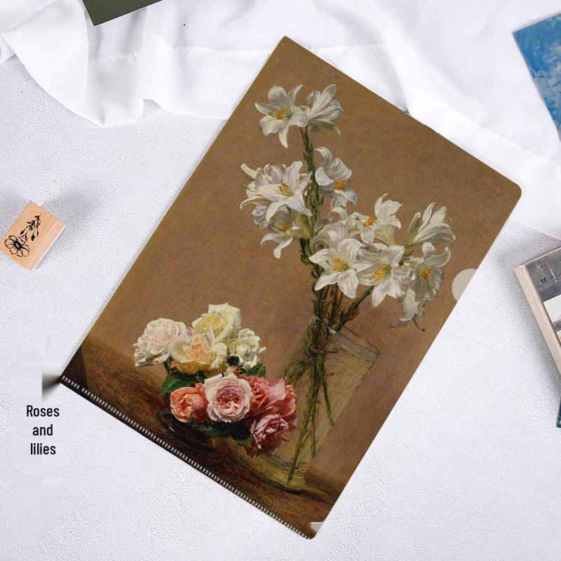 World-Famous Paintings L-Shaped A4 Folder - Monet & Van Gogh Art Design for Students and Office