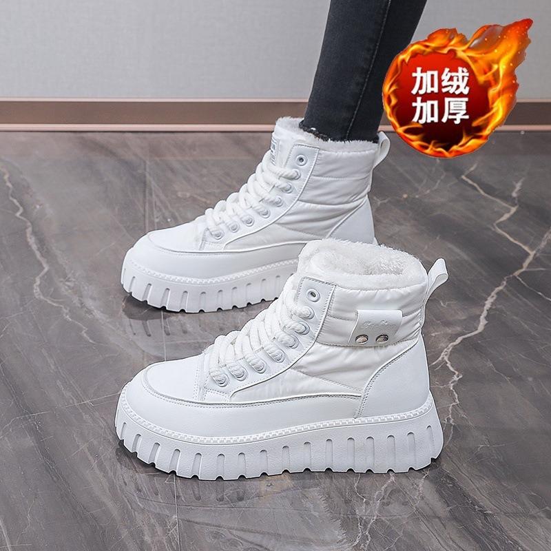 Damen Fleecegefütterte Schneestiefel Heißer Verkauf Marke Schnürung Plateau High Top Stiefeletten Rutschfeste Gummisohle Damen Freizeitschuhe Mujer