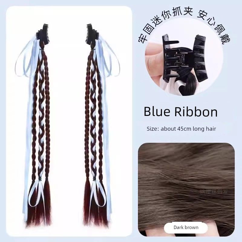 False Braids Women's Grip Ribbon Hair Accessory for Ponytail Low Tie Bows Pairs Cable Stitch Long Braid New Chinese Wig