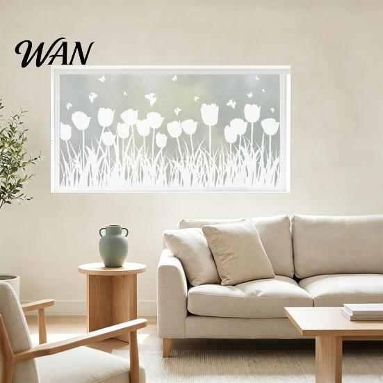 Privacy Window Film Frosted Flower Static Glass Sticker Floral Plants Decorative Cling Decal Waterproof UV Sun Blocking Cover for Home Office Kitchen