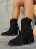 Tassel boots round head thick heel short boots 2025 autumn new high heels rear zipper cow flip