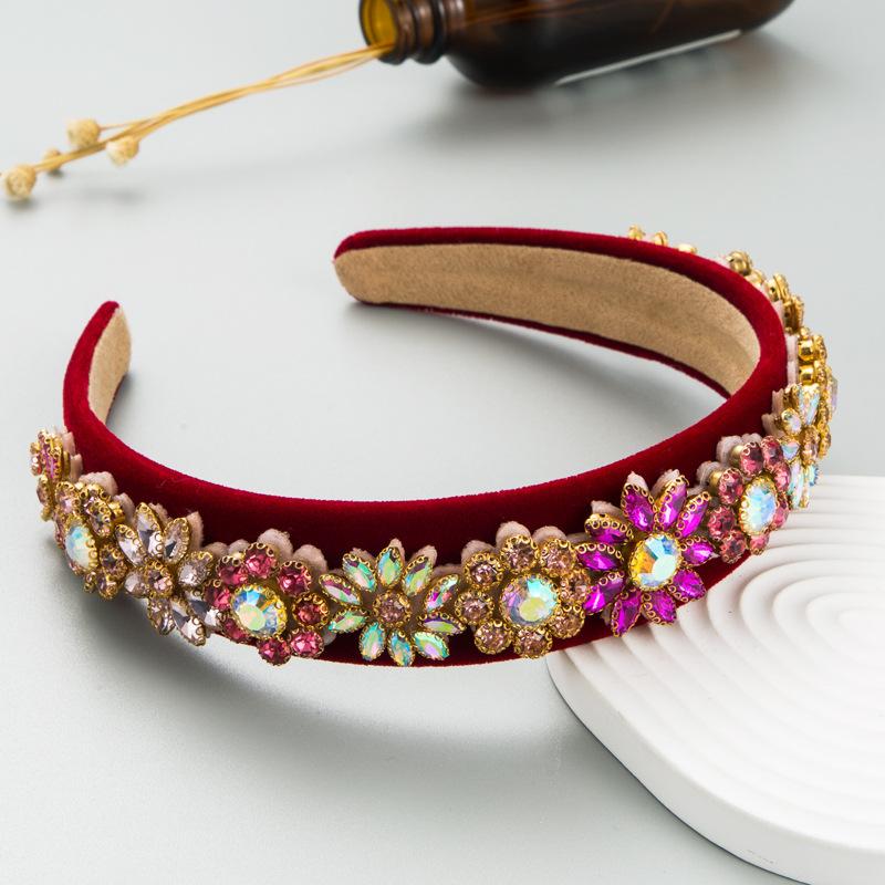 Women Hair Band Creative Flower Accessories Rhinestone Head Band Wide Edge Headwear