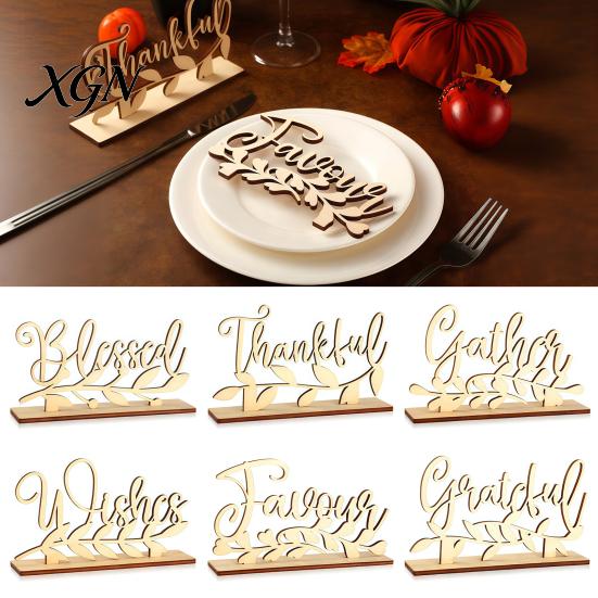 Thanksgiving Dinner Party Decor Grateful Blessed Wood Cutout Signs, Table Plate Decor, Handmade Wooden Gift Rustic Fall Home Centerpiece Ornament for