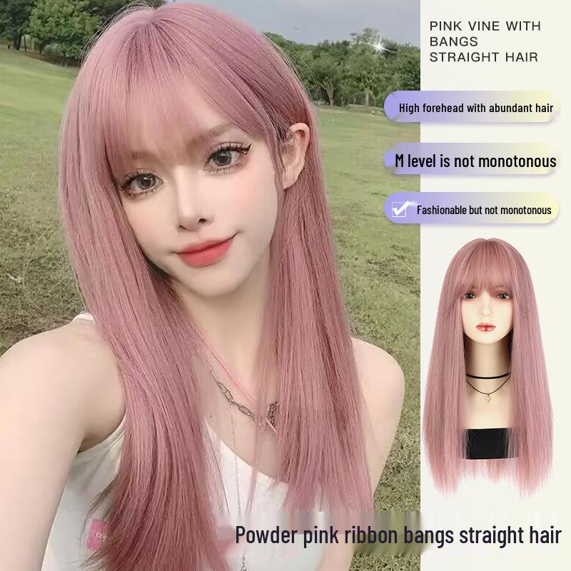 Perucă lungă dreaptă roșu zmeură pentru femei