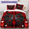Plaid Bow Pattern Bedding Uilt Set Uilt Cover Pillowcase Home Decoration Birthday Gift (1 * Duvet Cover + 2 * Pillowcase Without Core)