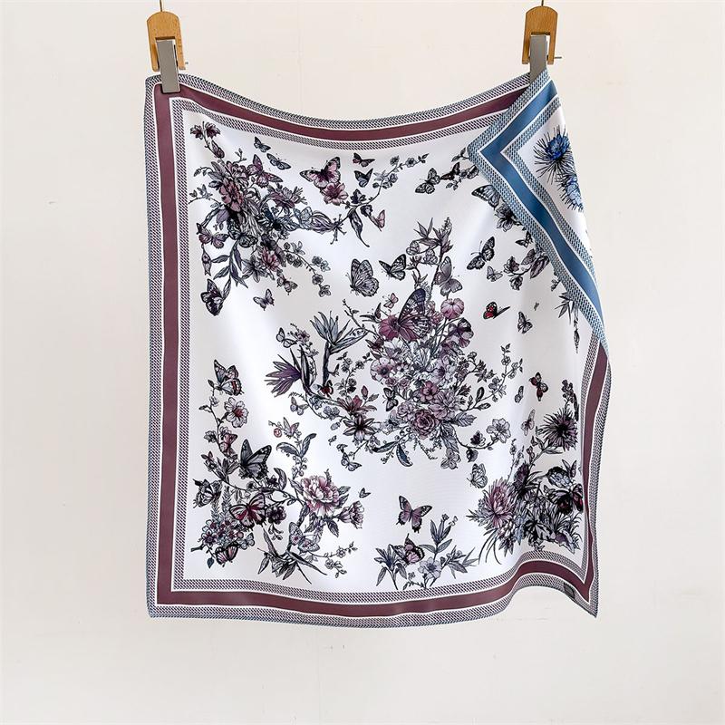 70cm Luxury Brand Square Scarf Design Double Side Shawl Wrap Print Twill Silk Women Hijab Female Foulard Headband Bandana